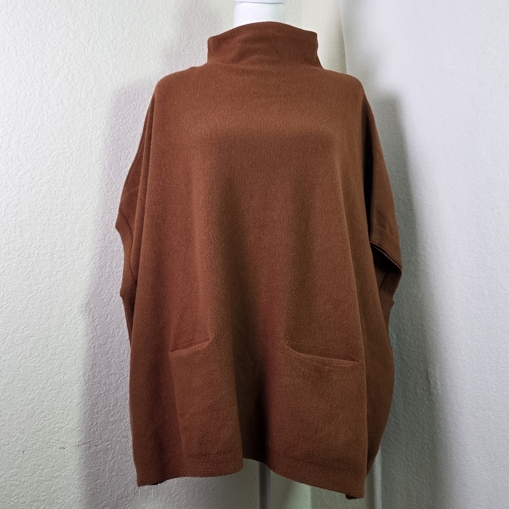 MOTH (Anthropologie) Oversized Mock Neck Sweater Poncho Vest | Rust Brown SZ S